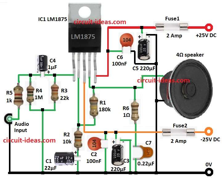 Designing a 20W Audio Amplifier Circuit Diagram using IC LM1875