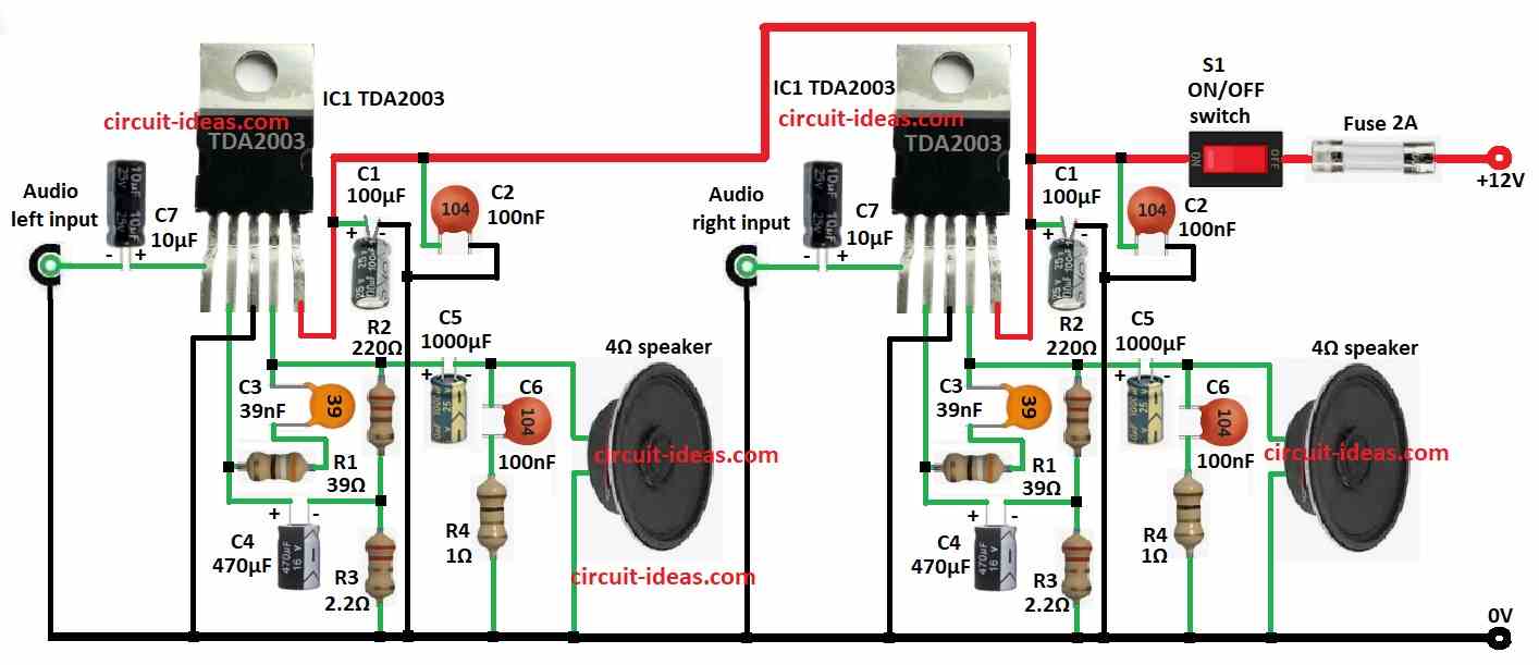 Powerful Car Audio Amplifier Circuit using IC TDA2003 - Circuit Ideas