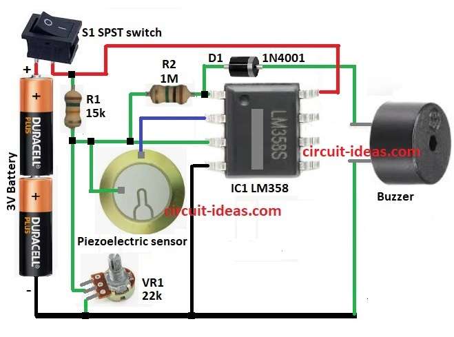 Simple Shock Sensor Alarm Circuit Diagram