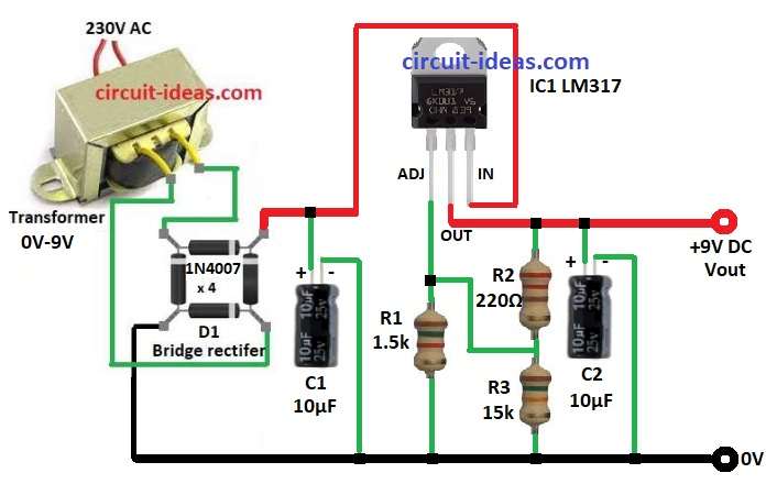 Simple Battery Eliminator Circuit  Diagram using IC LM317