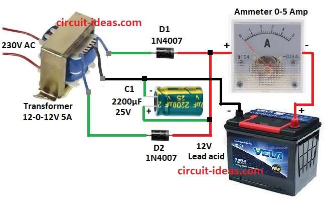 Simple DIY Battery Charger Circuit Diagram using Center Tap Transformer