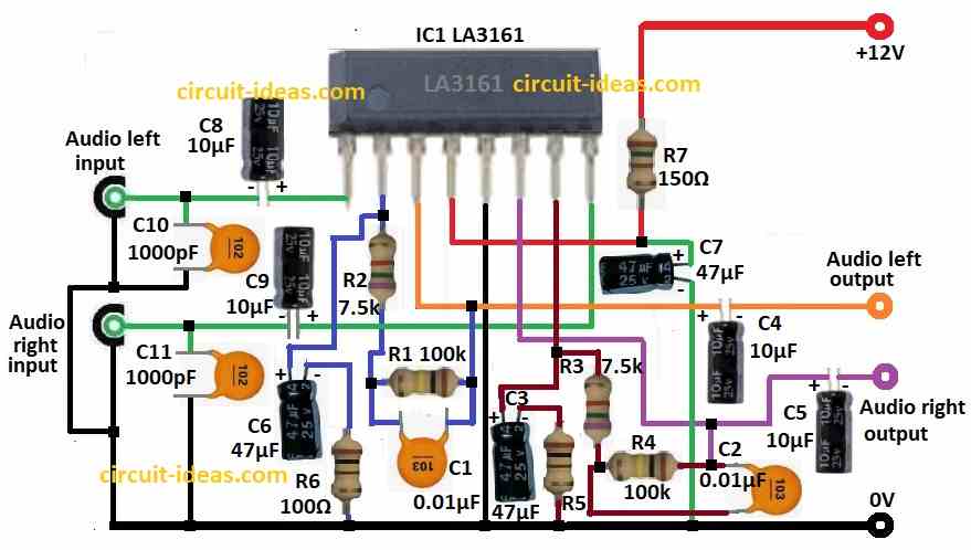 Stereo Preamplifier Circuit Diagram using IC LA3161