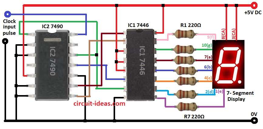 Simple 0-9 Counter Circuit Diagram with 7-Segment Display