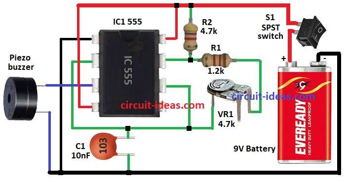 Simple 555 Timer Based Animal Repeller Circuit Diagram