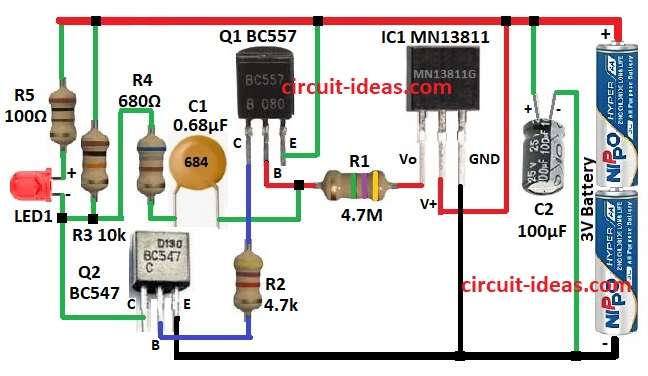 Simple Battery Level Indicator Circuit Diagram using IC MN13811