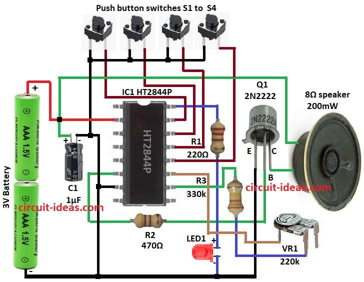 Simple Jet Engine Sound Generator Circuit Diagram using IC HT2844P 