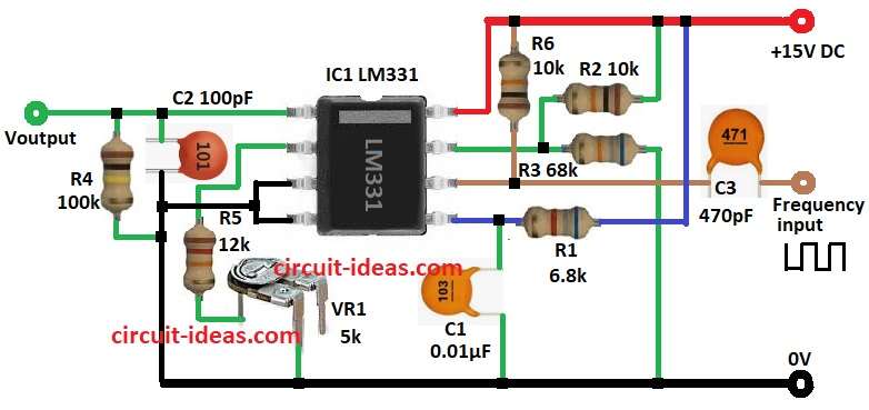 Simple LM331 Based Frequency to Voltage Converter Circuit Diagram