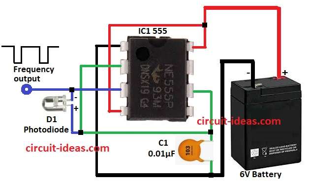 Simple Light to Frequency Converter Circuit Diagram using Timer IC 555