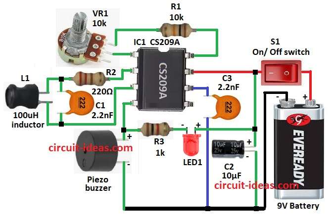 Simple Metal Detector Circuit Diagram using IC CS209A