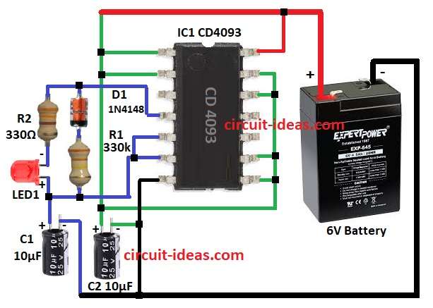 Simple Micro Flasher Circuit  Diagram using IC CD 4093