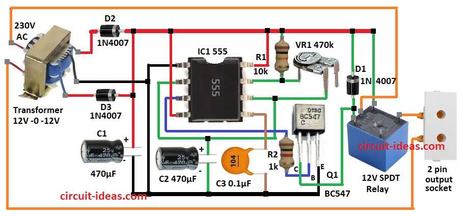 Timer Based Mosquito Repeller Power Saver Circuit Diagram