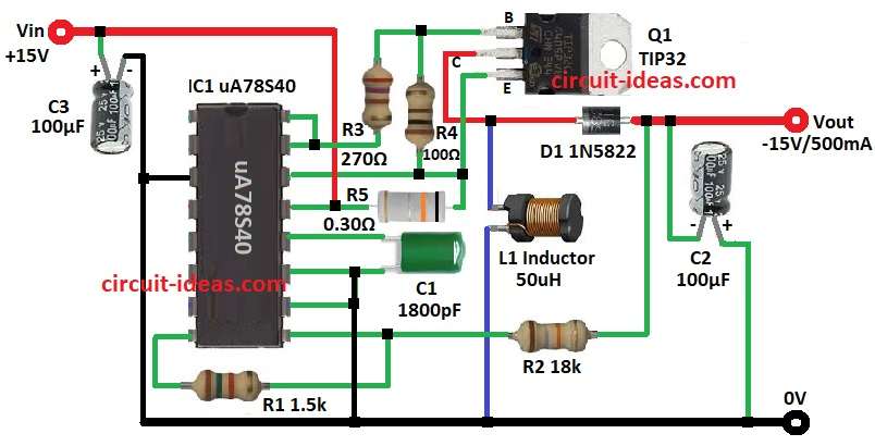 DC-DC Inverting Converter Circuit Diagram for 15V Output