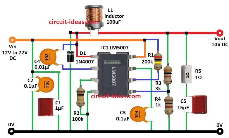 Simple 10V Switching Power Supply Circuit Diagram with IC LM5007