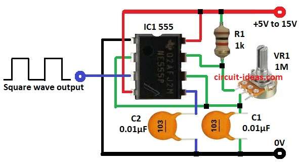 Simple Adjustable Frequency Square Wave Generator Circuit Diagram