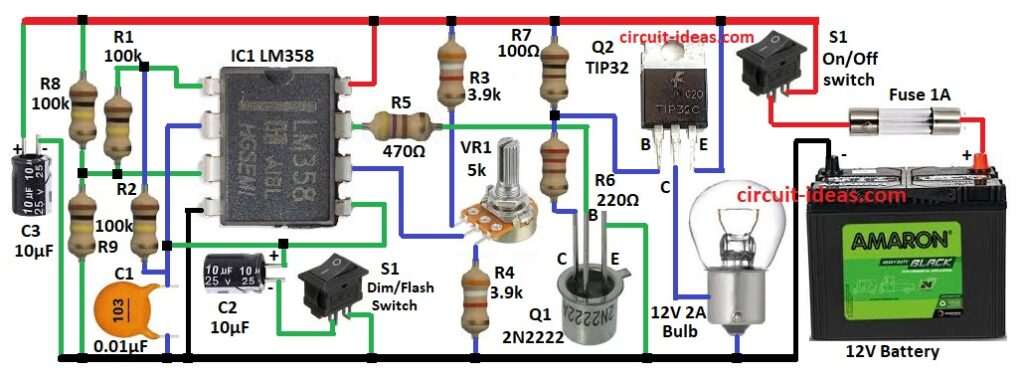 Simple Emergency Lamp Circuit Diagram using IC LM358