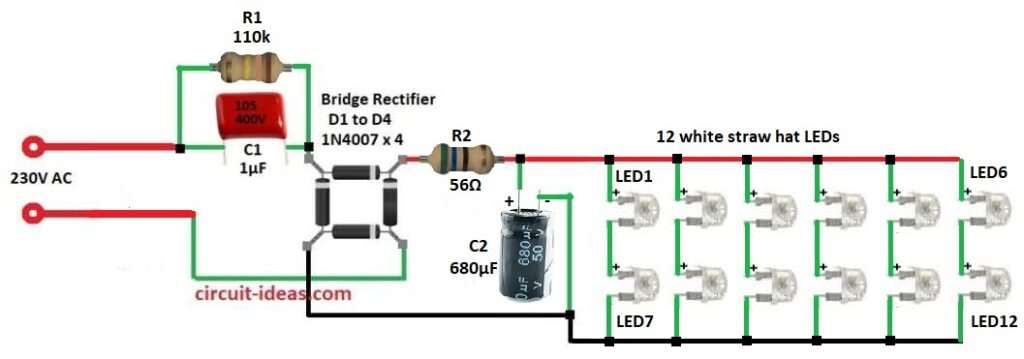 Simple Mains Powered LED Light Circuit Diagram