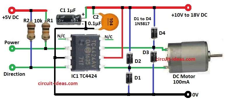 Simple Motor Driver Circuit Diagram using IC TC4424