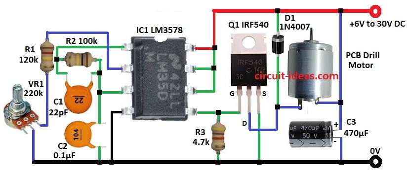 Simple Motor Speed Regulator Circuit Diagram for PCB Drills