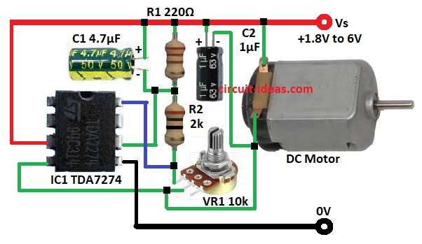 Simple TDA7274 Based Low Voltage Motor Speed Controller Circuit Diagram