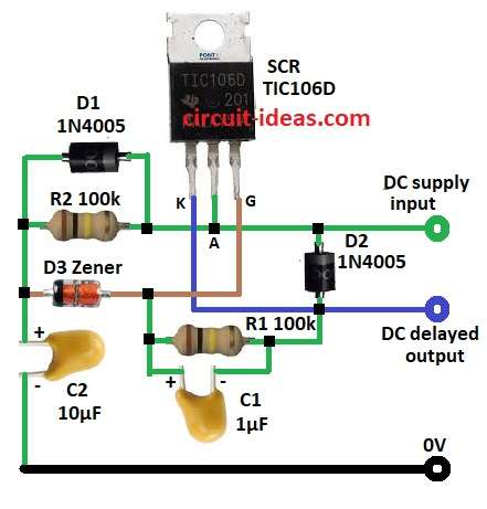 Simple Time Delay Circuit Diagram for DC Power