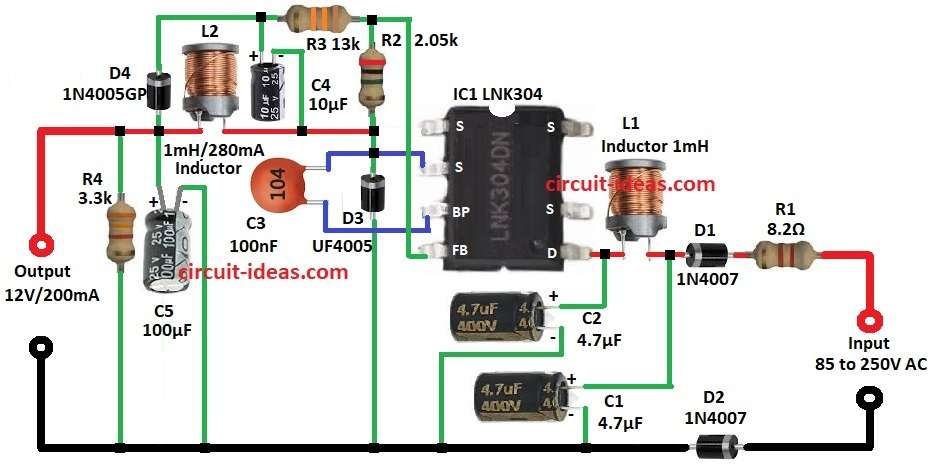 Transformerless 12V Switching Power Supply Circuit Diagram