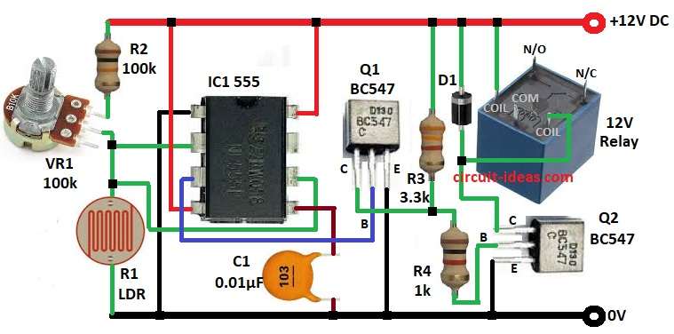 Automatic Light Control Switch Circuit Diagram using IC 555