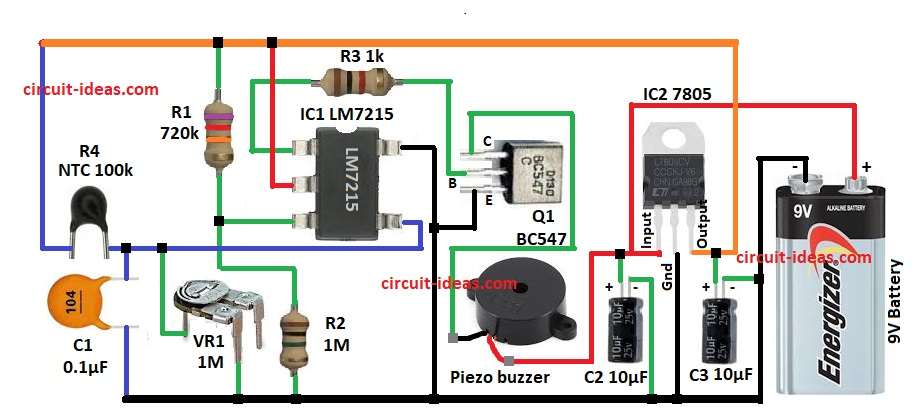 Buzzer Alert at 0°C Indicator Circuit Diagram
