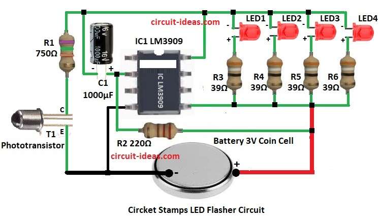 Cricket Stumps LED Flasher Circuit Diagram