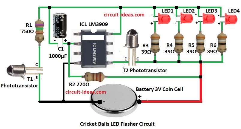 Cricket Bails LED Flasher Circuit Diagram
