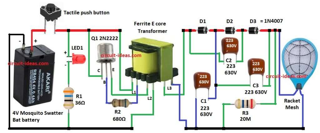 Electronic Mosquito Swatter Bat Circuit Diagram