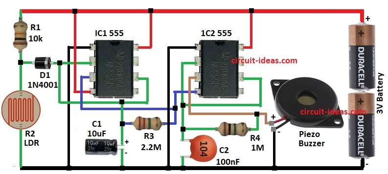 Simple Refrigerator Door Open Alarm Circuit Diagram with IC 555