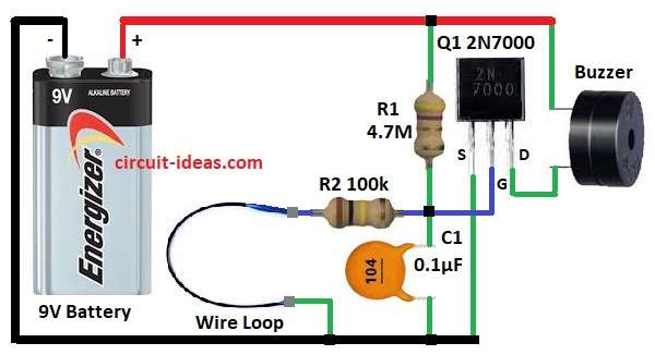 Simple Wire Loop Security Alarm Circuit Diagram