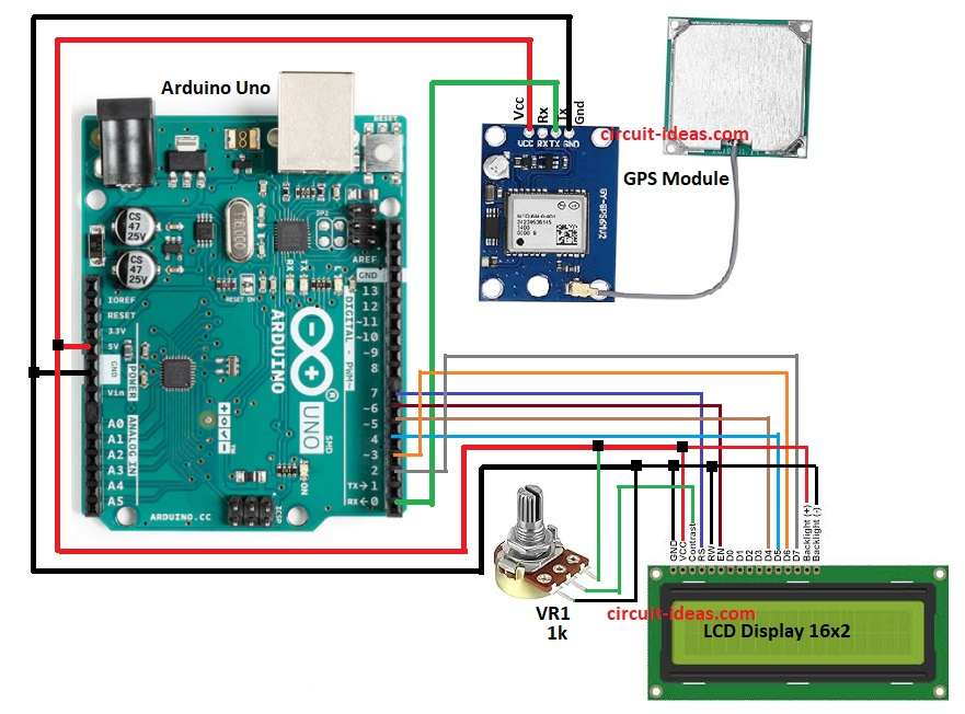 Arduino Based GPS Digital Clock Circuit Diagram