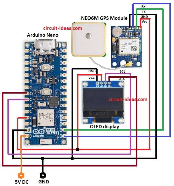 Arduino GPS Based Speedometer Circuit Diagram