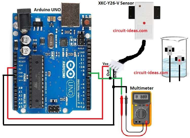 Arduino with Non Contact Liquid Sensor Circuit Diagram