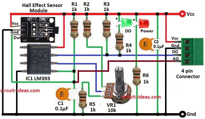 Hall Effect Sensor Circuit Diagram with IC LM393