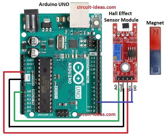 Interfacing Hall Effect Magnetic Sensor Circuit Diagram with Arduino