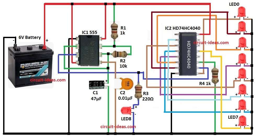 LED Binary Counter Circuit Diagram