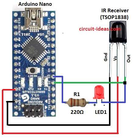 Simple Arduino IR Remote Control Decoder Circuit Diagram