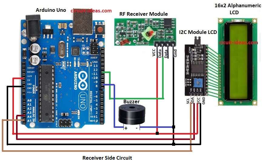 Smart Table to Kitchen Order Circuit Diagram with Arduino Receiver side.