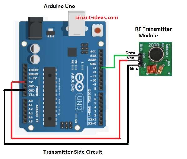 Smart Table to Kitchen Order Circuit Diagram with Arduino Transmitter side
