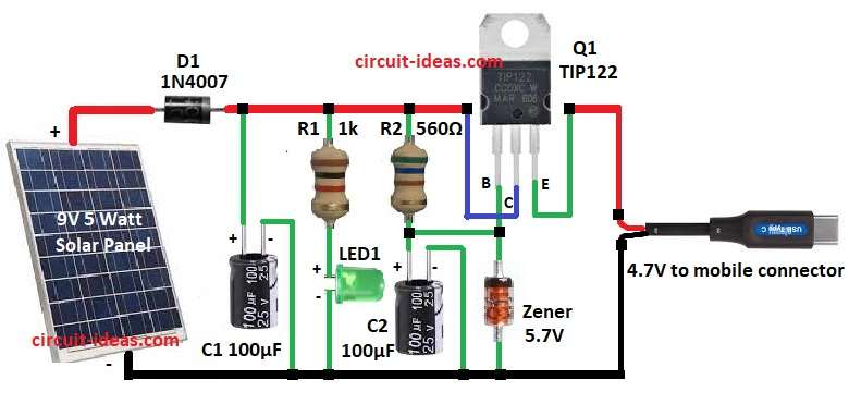 Solar Powered Mobile Charger Circuit Diagram