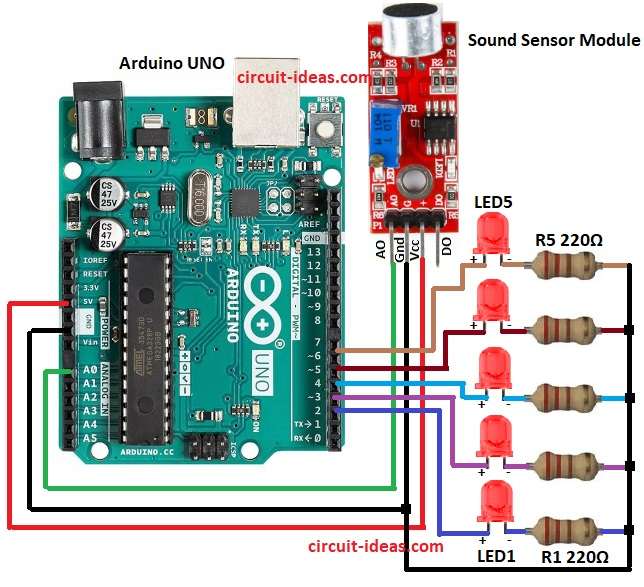 Sound Activated LED Circuit Diagram with Arduino