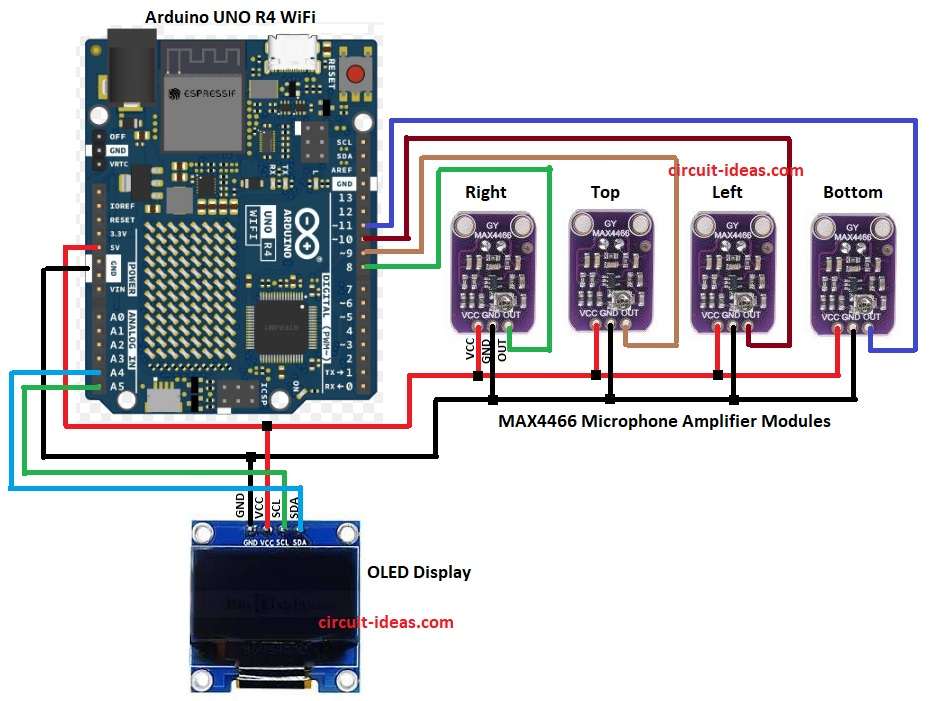 Sound Sensor Direction Circuit Diagram using Arduino