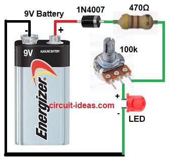 Adjust LED Glow with Potentiometer Circuit Diagram