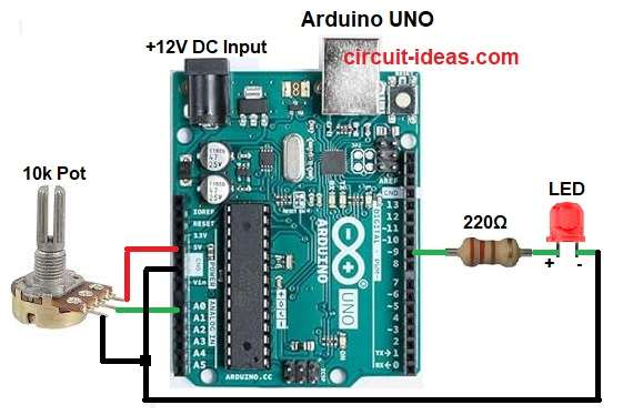 Arduino Based Control LED Light Circuit Diagram with Potentiometer