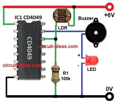 Electronic Eye Circuit Diagram using IC 4049