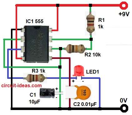 LED Blinking Circuit Diagram using 555 Timer
