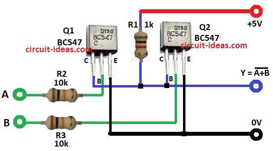 Logic NOR Gate Circuit Diagram with Transistors