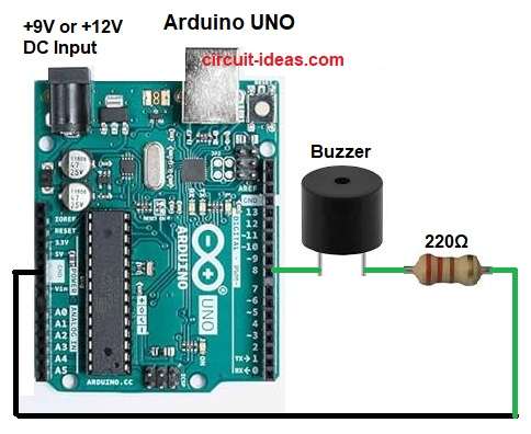 Sound with Arduino using Buzzer Circuit Diagram